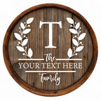 Personalized Family Monogram Barrel Sign – Botanical Wreath