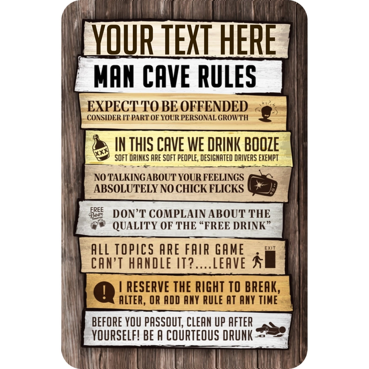 Personalized Man Cave Rules Rustic Metal Sign