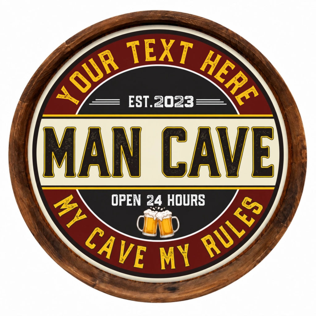 Personalized Man Cave Barrel Sign – My Cave My Rules