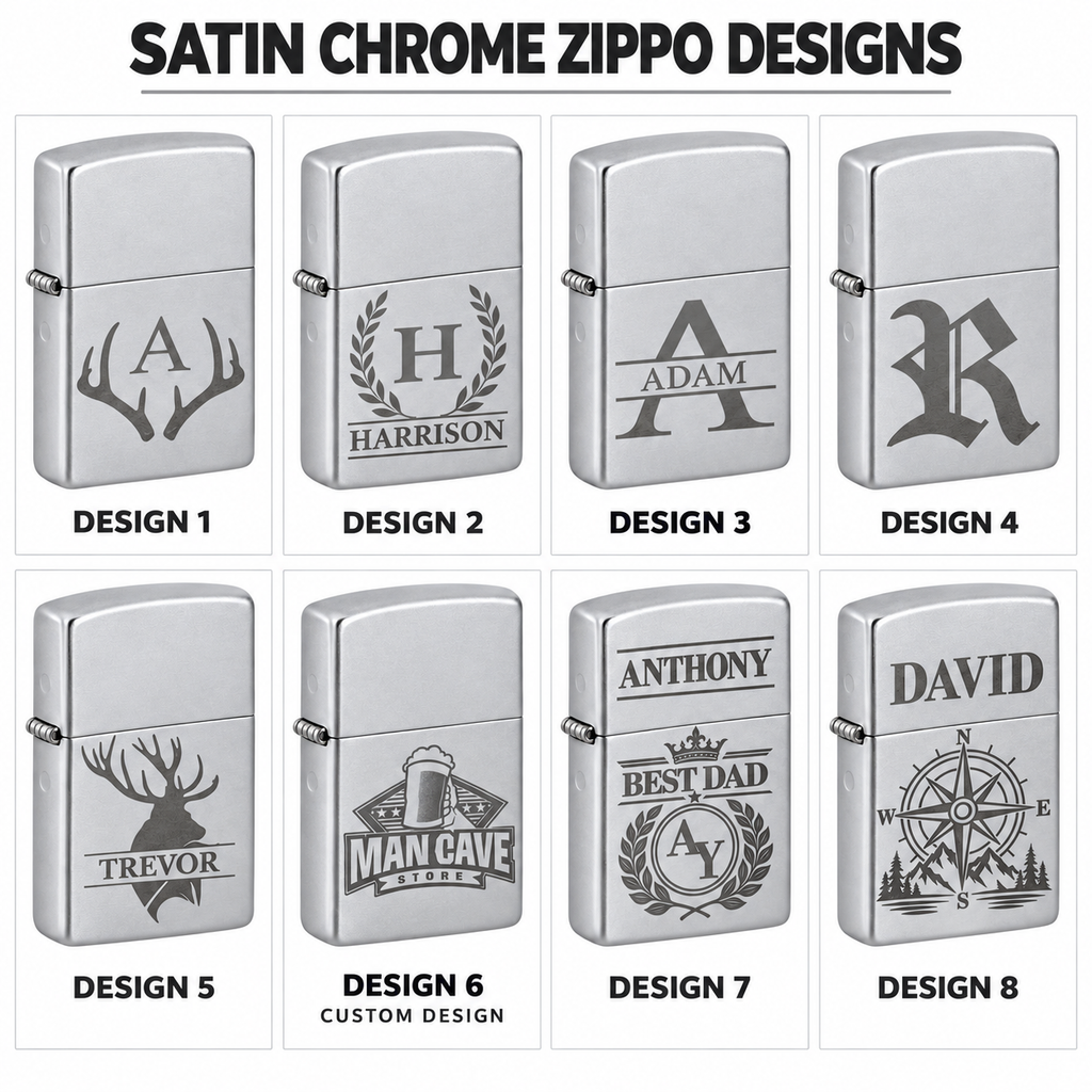 Personalized Satin Chrome Zippo Lighter – Custom Engraved