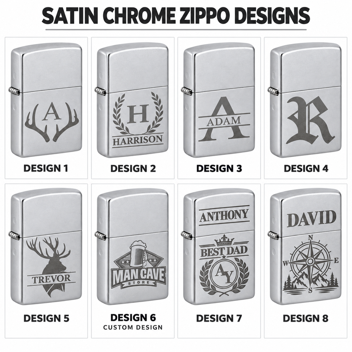 Personalized Satin Chrome Zippo Lighter – Custom Engraved