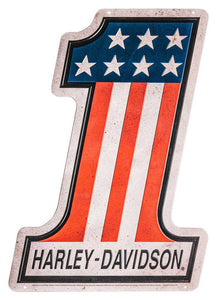 Harley-Davidson Distressed Tin Sign, Embossed #1 RWB Logo