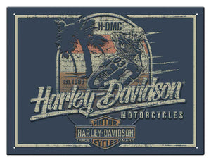 Harley-Davidson Rectangle Tin Sign, Embossed Beach Biker Design