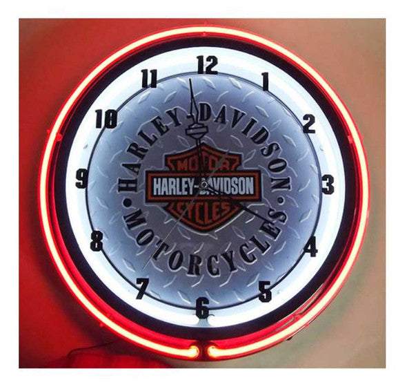 Harley-Davidson Diamond Plated Bar & Shield Neon Clock