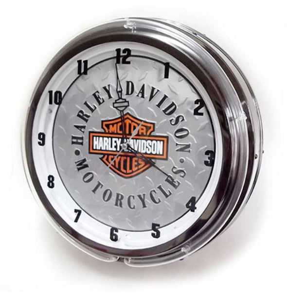 Harley-Davidson Diamond Plated Bar & Shield Neon Clock