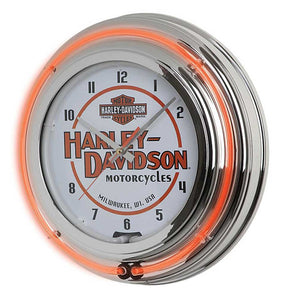Harley-Davidson Motorcycle Double Neon Bar & Shield Clock
