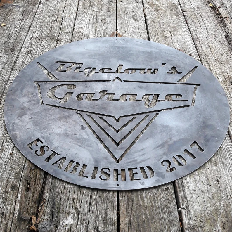 Personalized Garage Metal Sign – Custom Name & Established Year