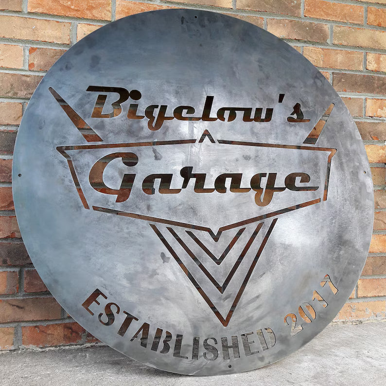 Personalized Garage Metal Sign – Custom Name & Established Year