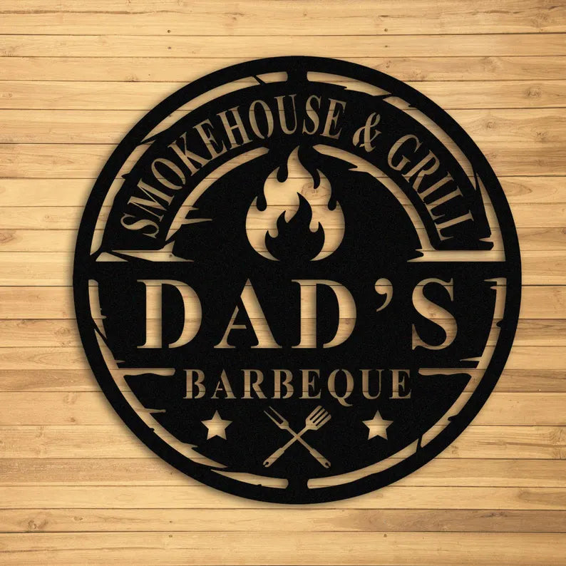 Personalized Metal BBQ Grill Sign –  Smokehouse & Grill Wall Art & Gift for Dad