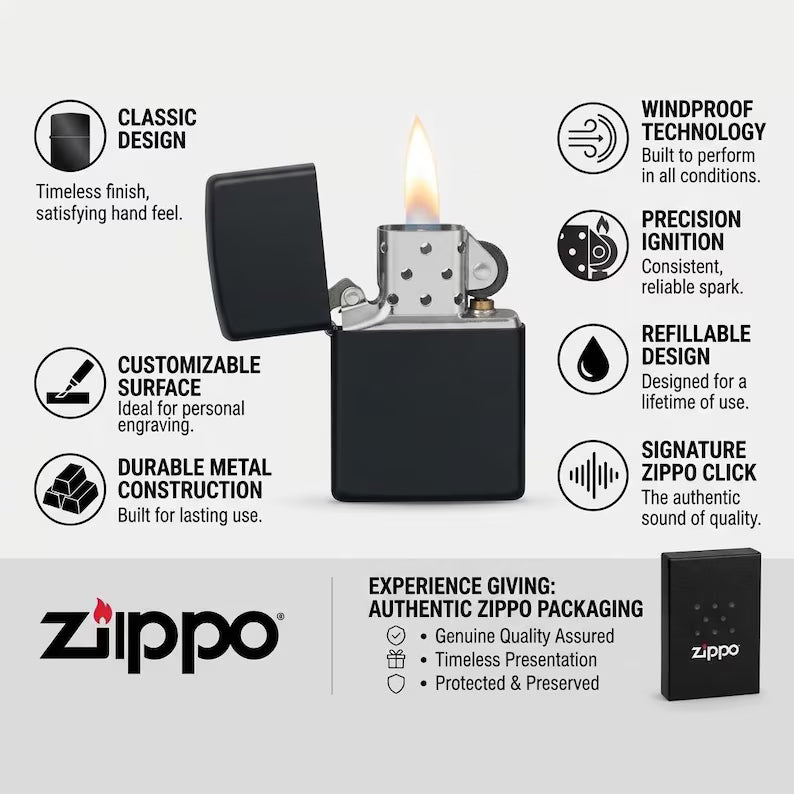 Personalized Navy Blue Matte Zippo Lighter – Custom Engraved
