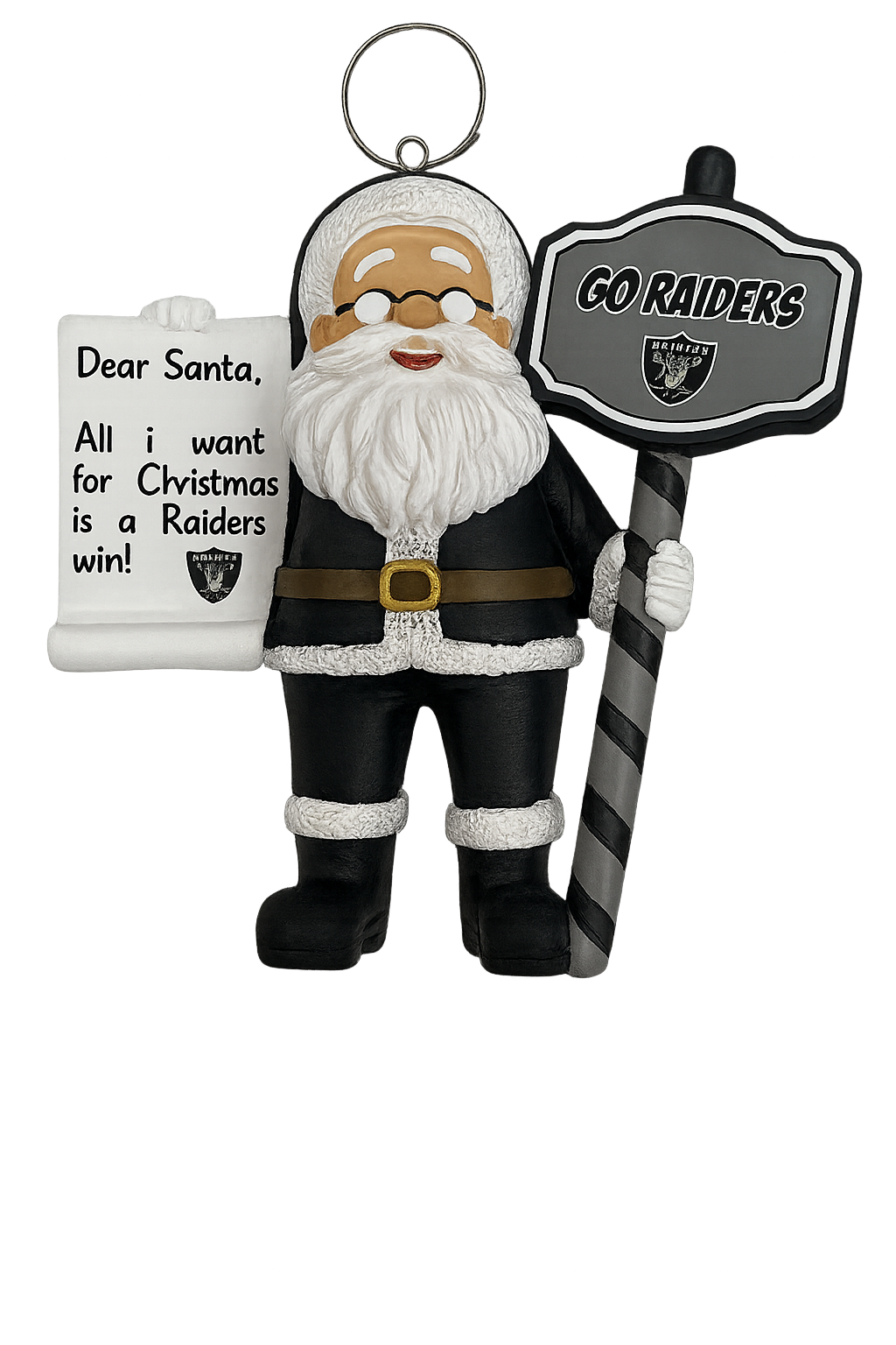 Las Vegas Raiders Santa With Scroll Ornament