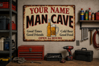Personalized Mancave Metal Sign – Good Times Cold Beer Custom Bar Decor