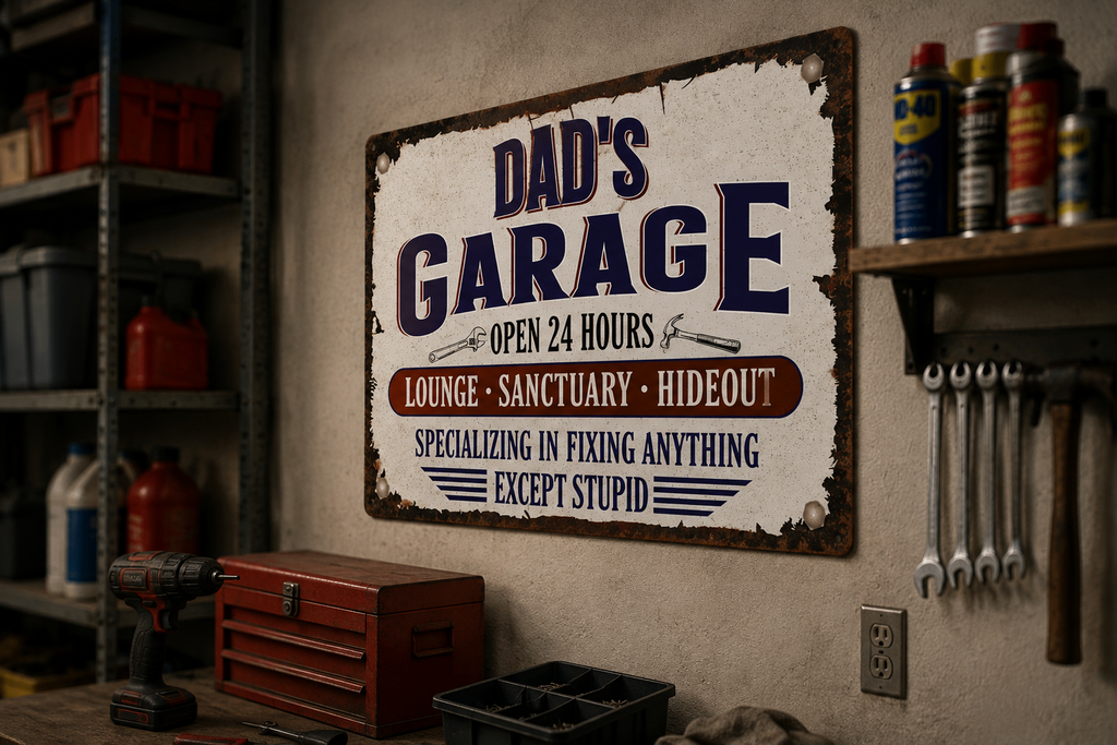 Personalized Garage Metal Sign – Custom Name “Open 24 Hours” Wall Decor