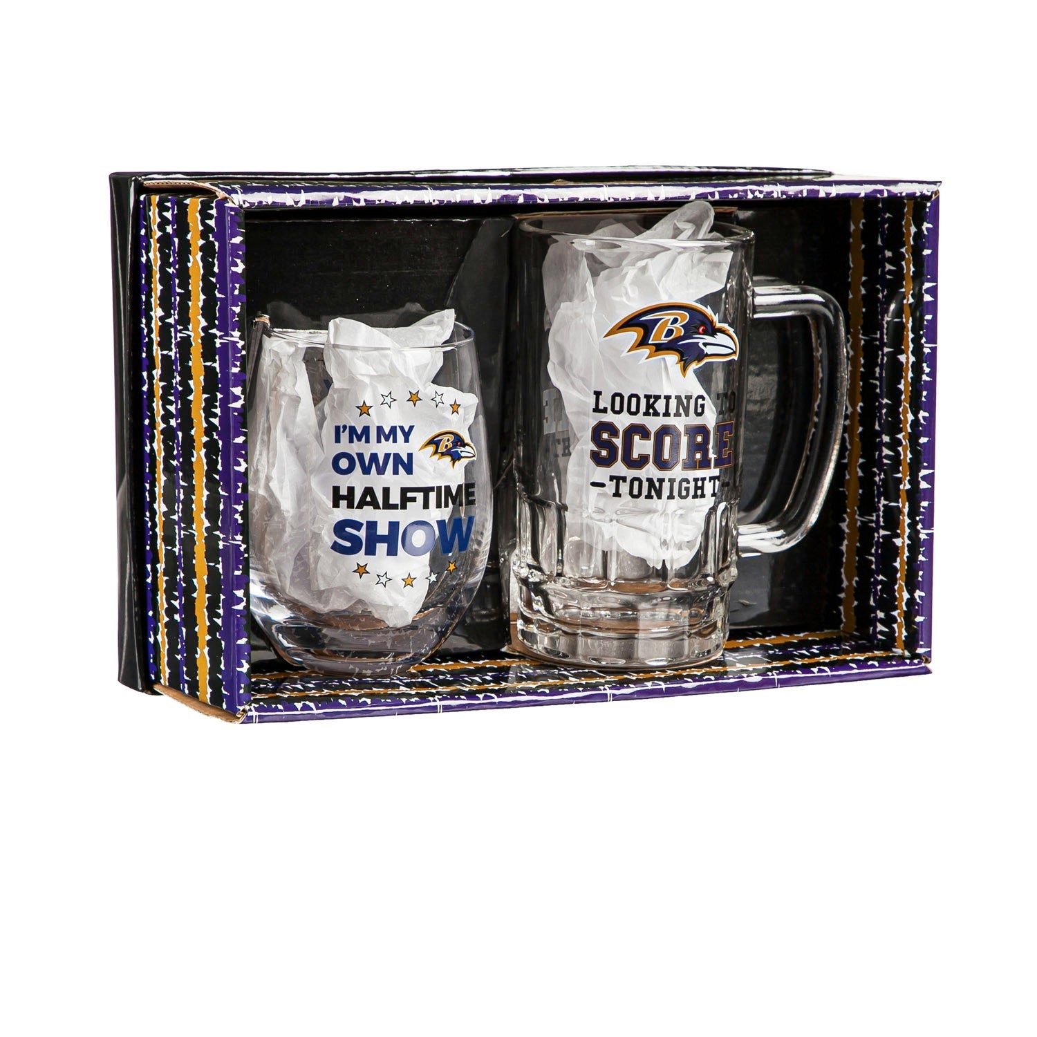 Baltimore Ravens Stemless 17OZ Wine & Beer 16 OZ Gift Set