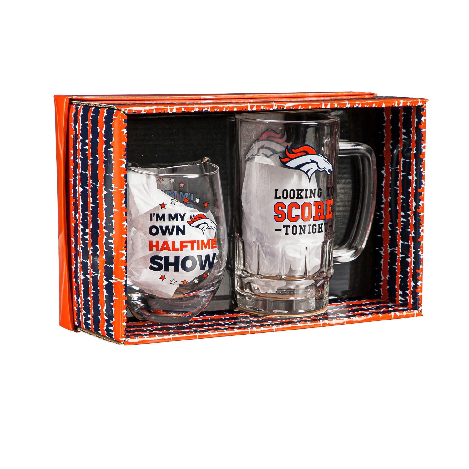Denver Broncos Stemless 17OZ Wine & Beer 16 OZ Gift Set