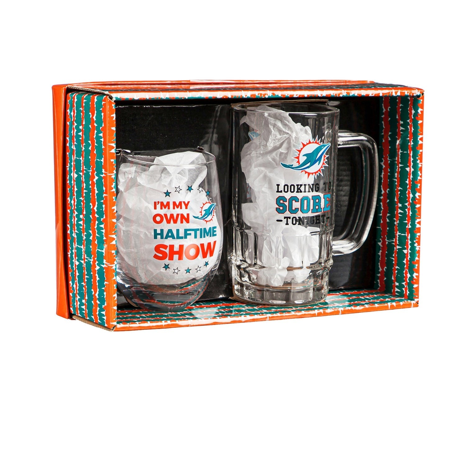 Miami Dolphins Stemless 17OZ Wine & Beer 16 OZ Gift Set