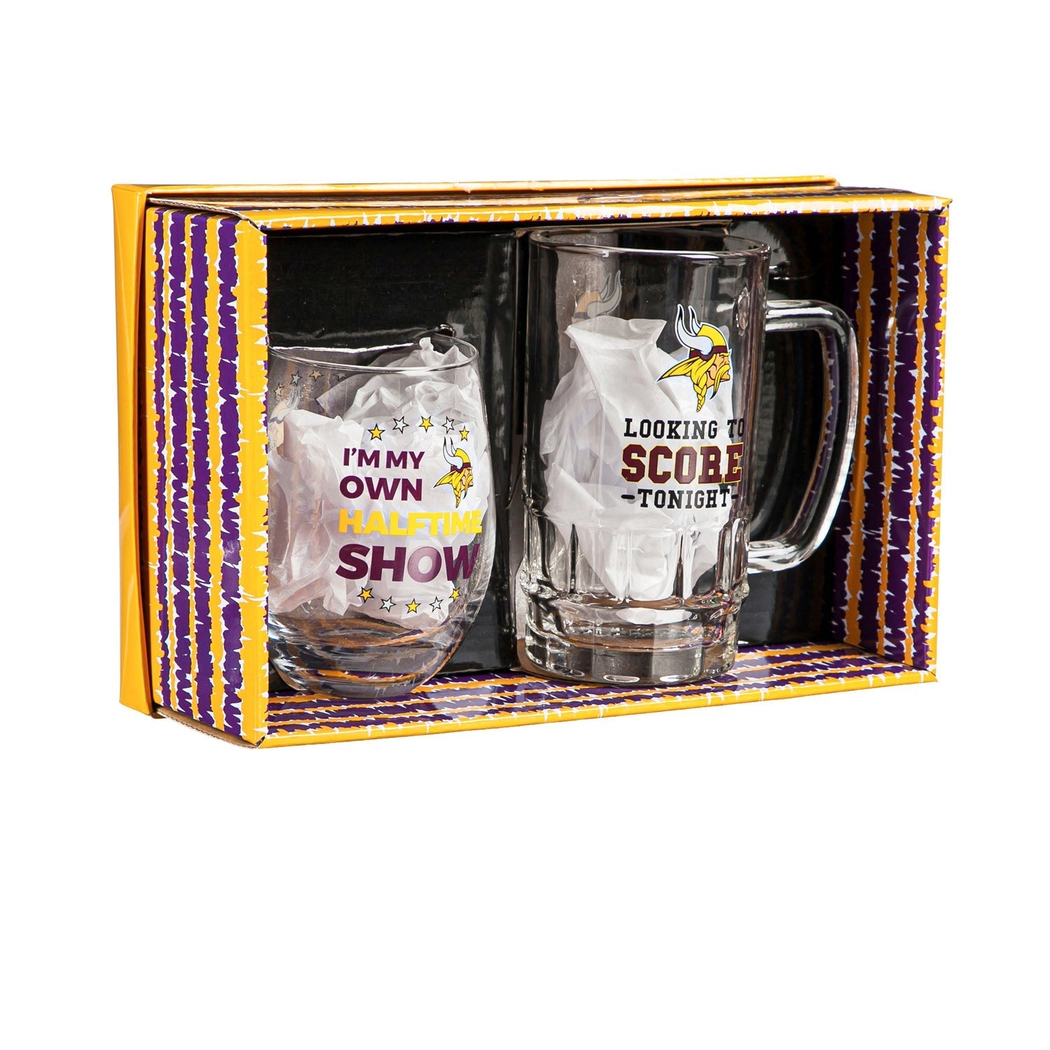Minnesota Vikings Stemless 17OZ Wine & Beer 16 OZ Gift Set