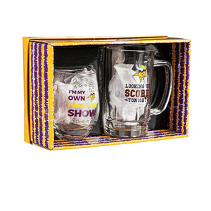 Minnesota Vikings Stemless 17OZ Wine & Beer 16 OZ Gift Set