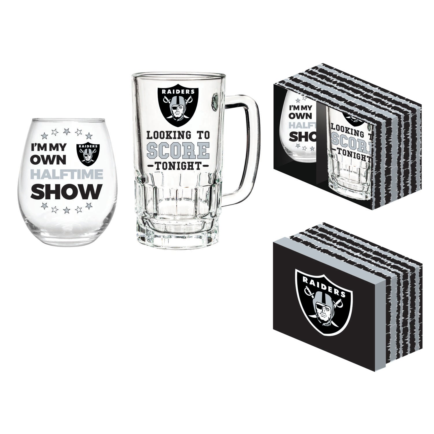 Las Vegas Raiders Stemless 17OZ Wine & Beer 16 OZ Gift Set