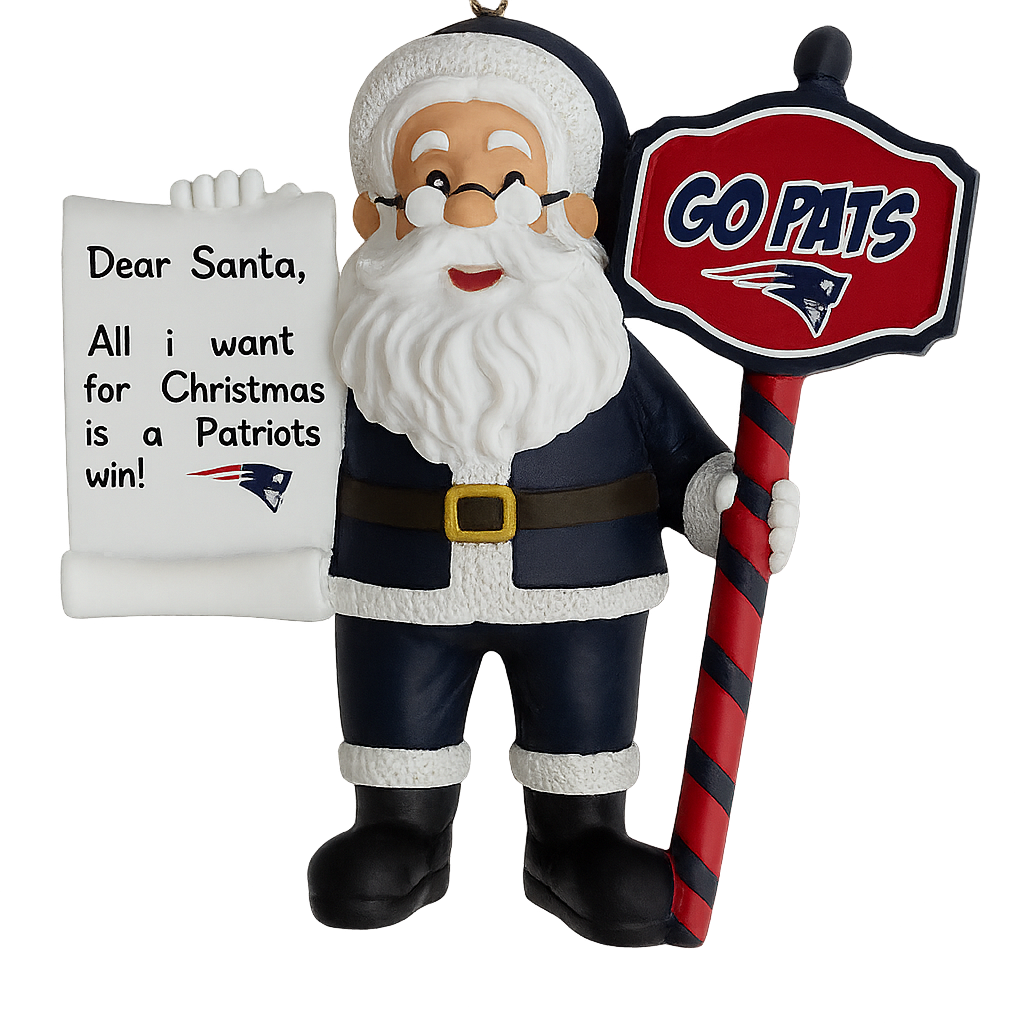 New England Patriots Santa With Scroll Ornament