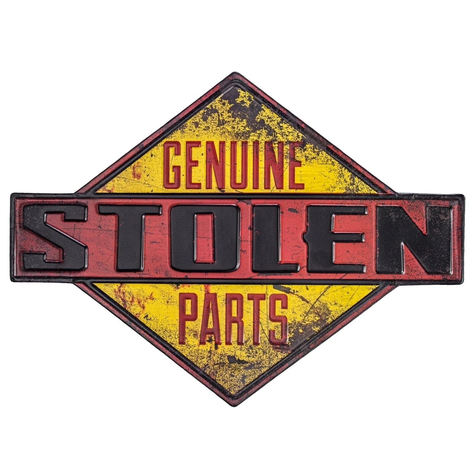Genuine Stolen Parts Shaped Embossed Metal Signs