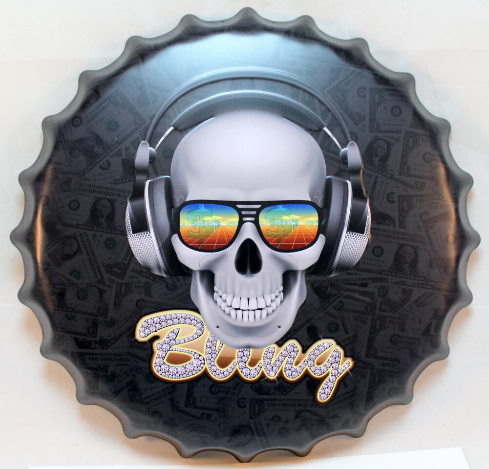 Skull Bling Scalloped metal signs