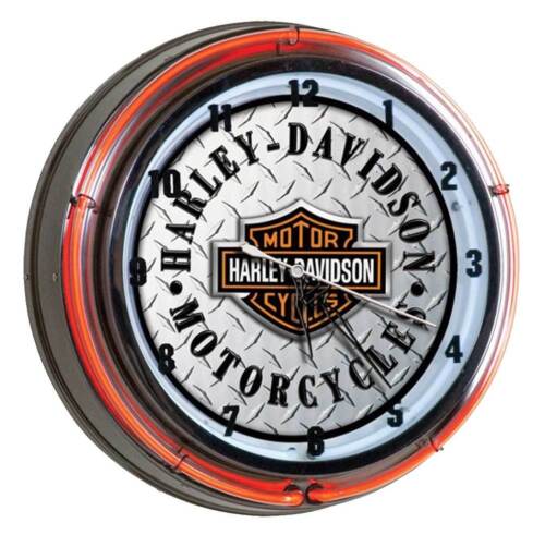 Harley-Davidson Diamond Plated Bar & Shield Neon Clock