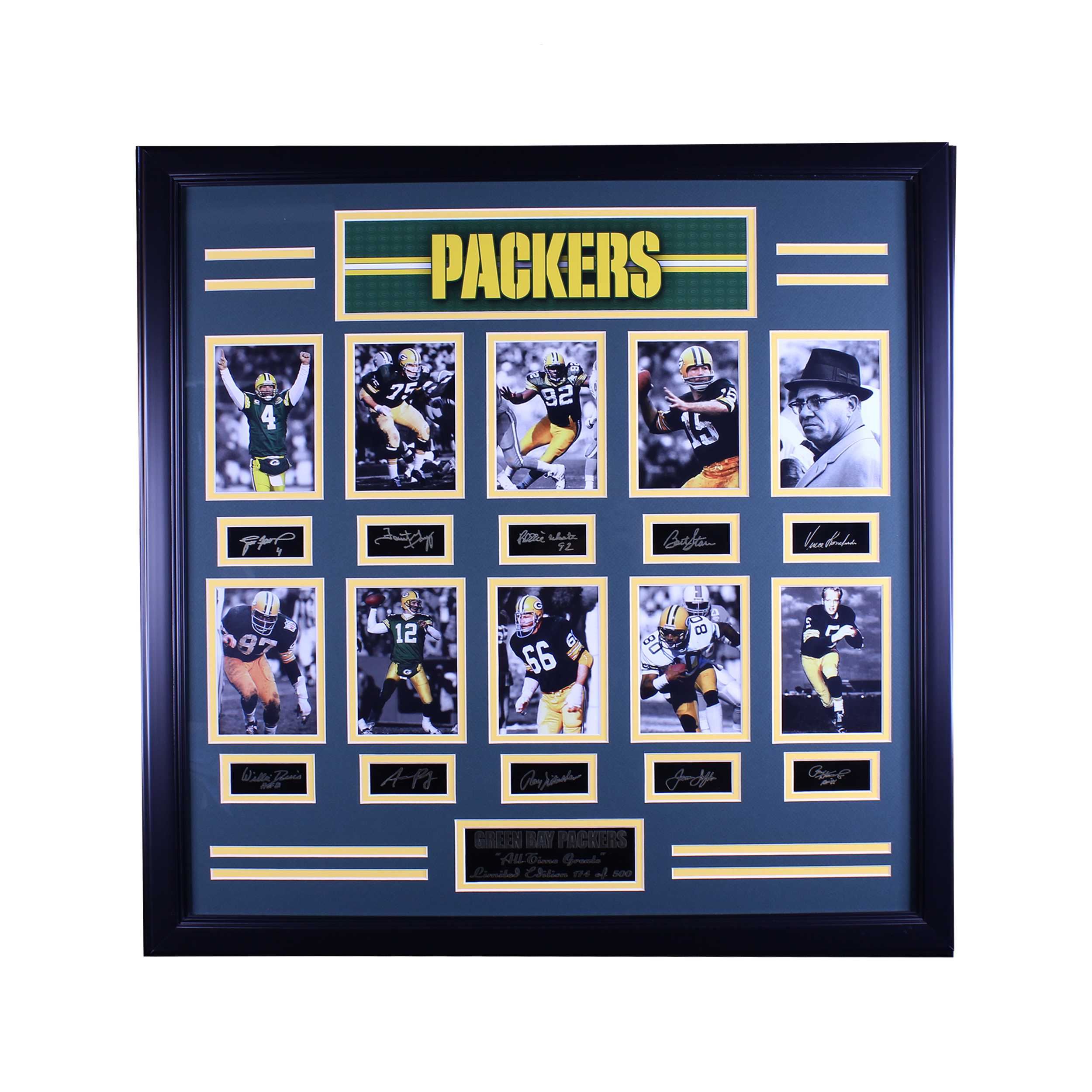 GREEN BAY PACKERS ALL TIME GREATS ENGRAVED SIGNATURE LARGE FRAME