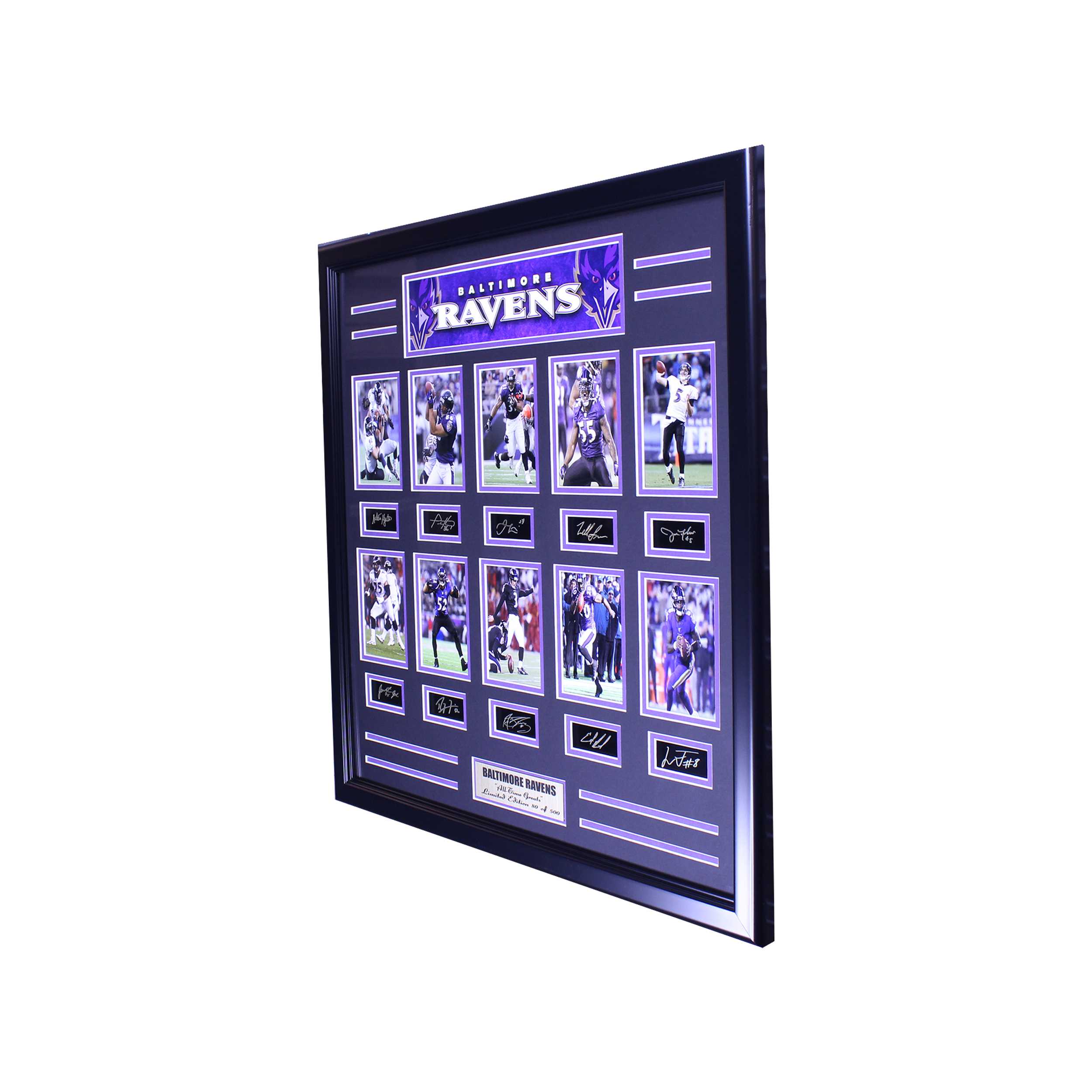 BALTIMORE RAVENS ALL TIME GREATS ENGRAVED SIGNATURE LARGE FRAME