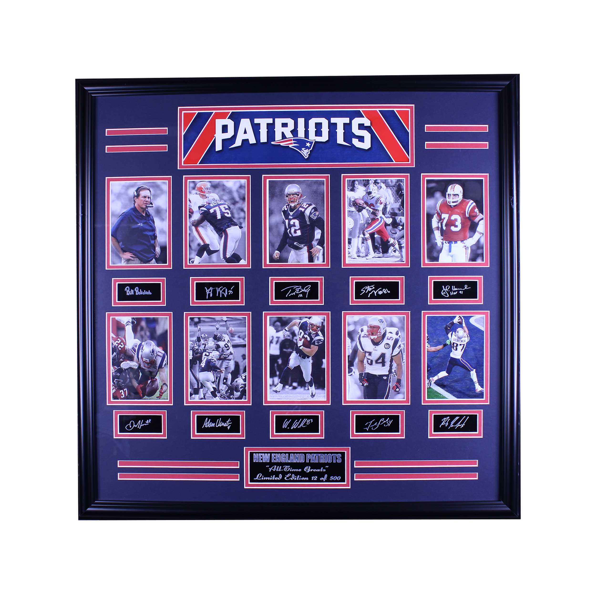 NEW ENGLAND PATRIOTS ALL TIME GREATS ENGRAVED SIGNATURE LARGE FRAME