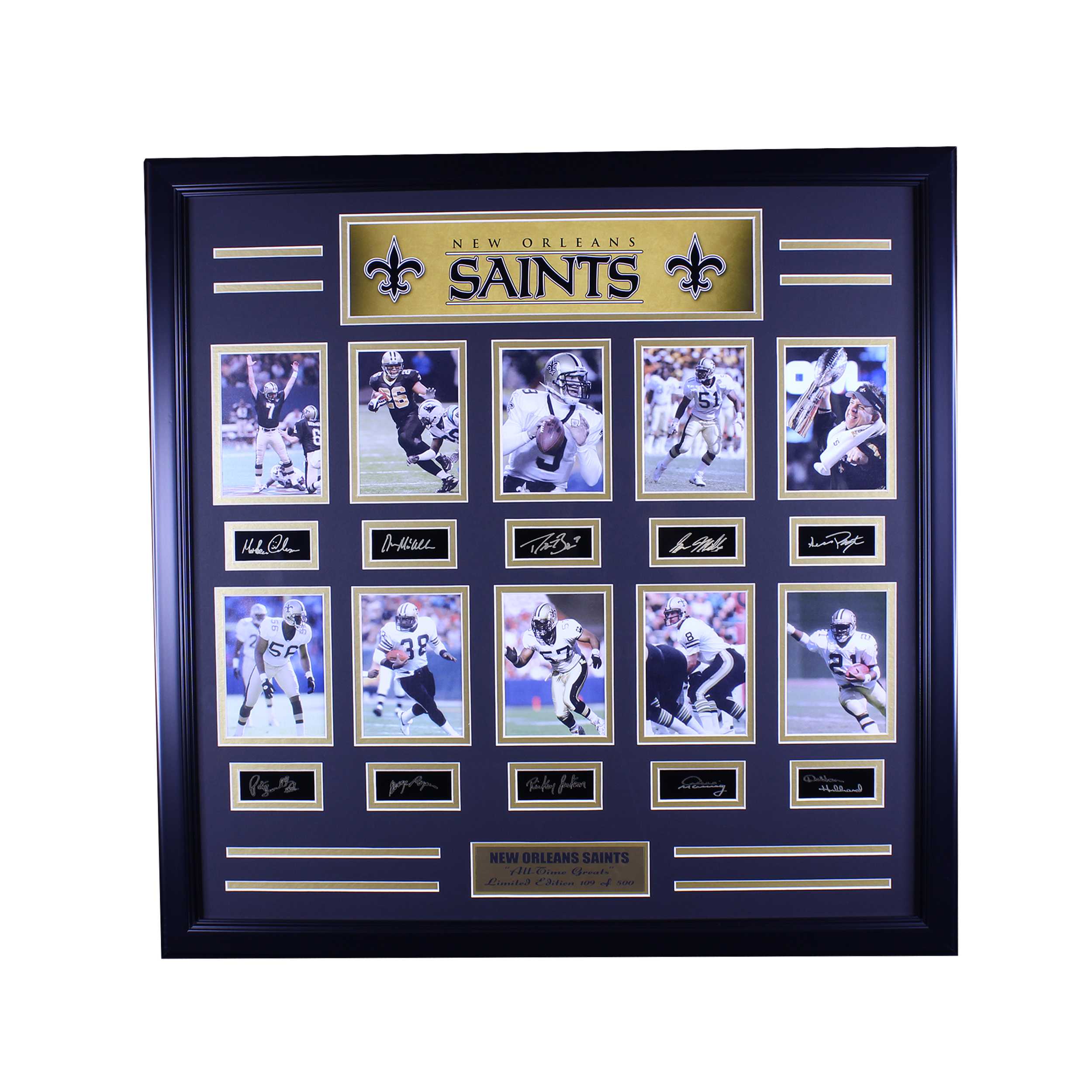 NEW ORLEANS SAINTS ALL TIME GREATS ENGRAVED SIGNATURE LARGE FRAME