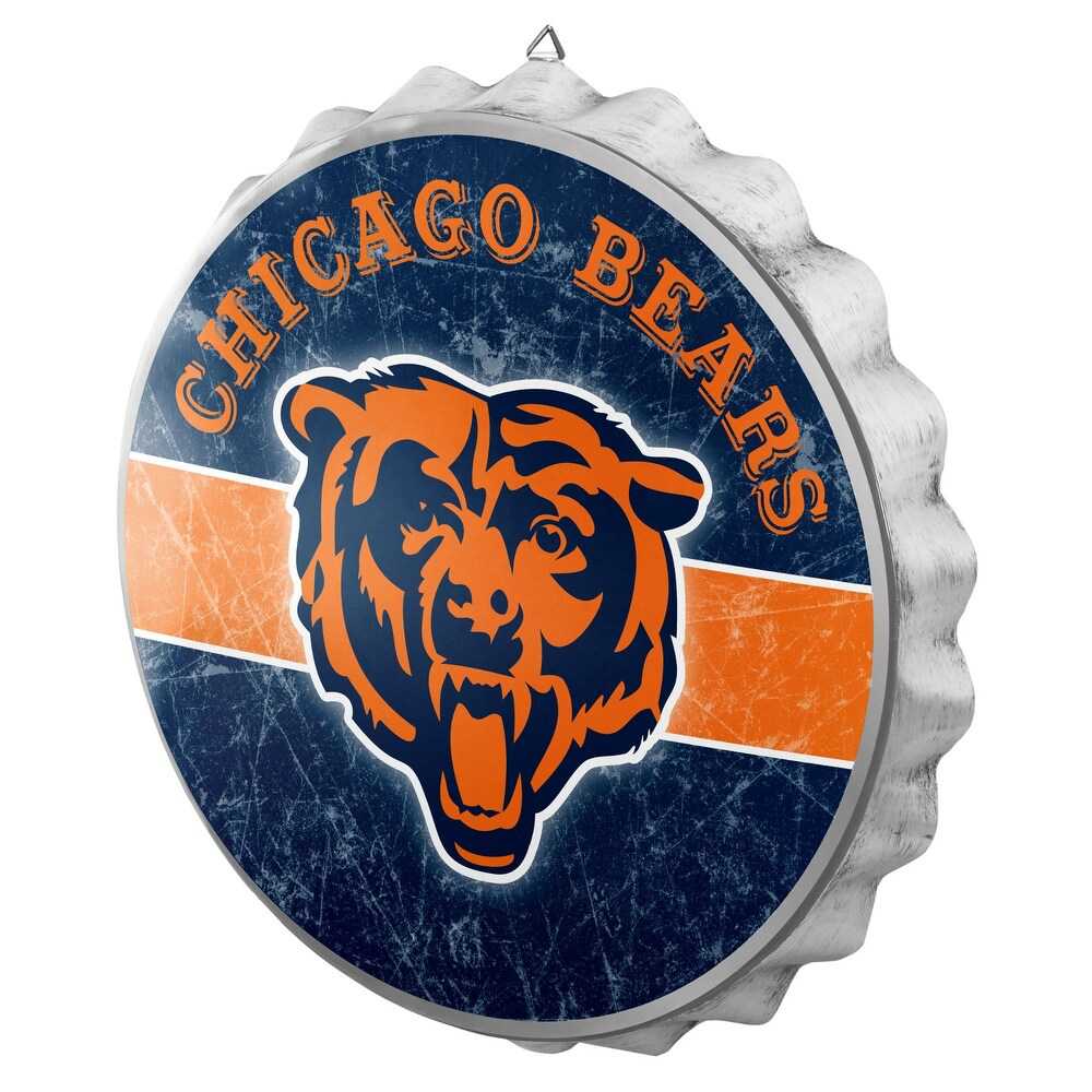 Metal Distressed Bottle Cap Sign-Chicago Bears