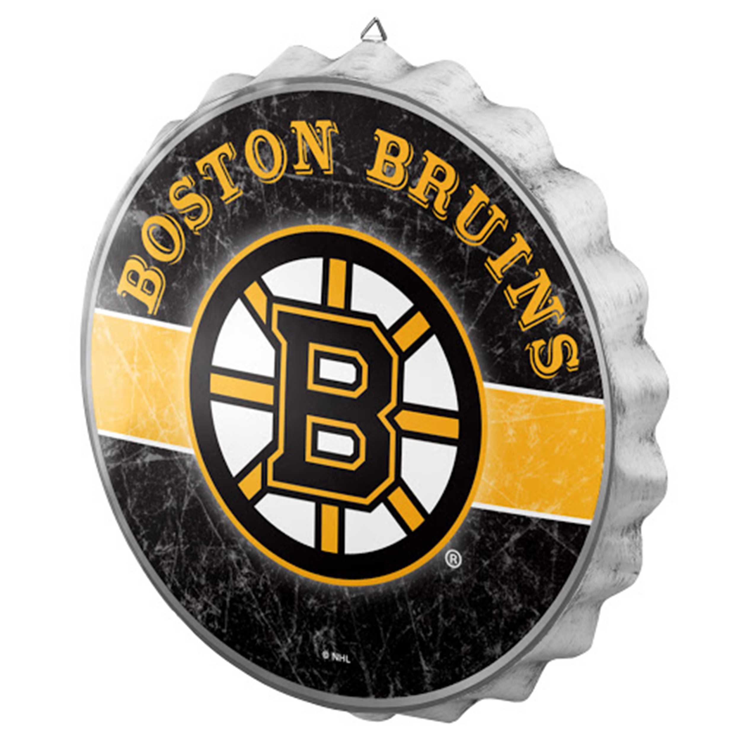 Metal Distressed Bottle Cap Sign-Boston Bruins