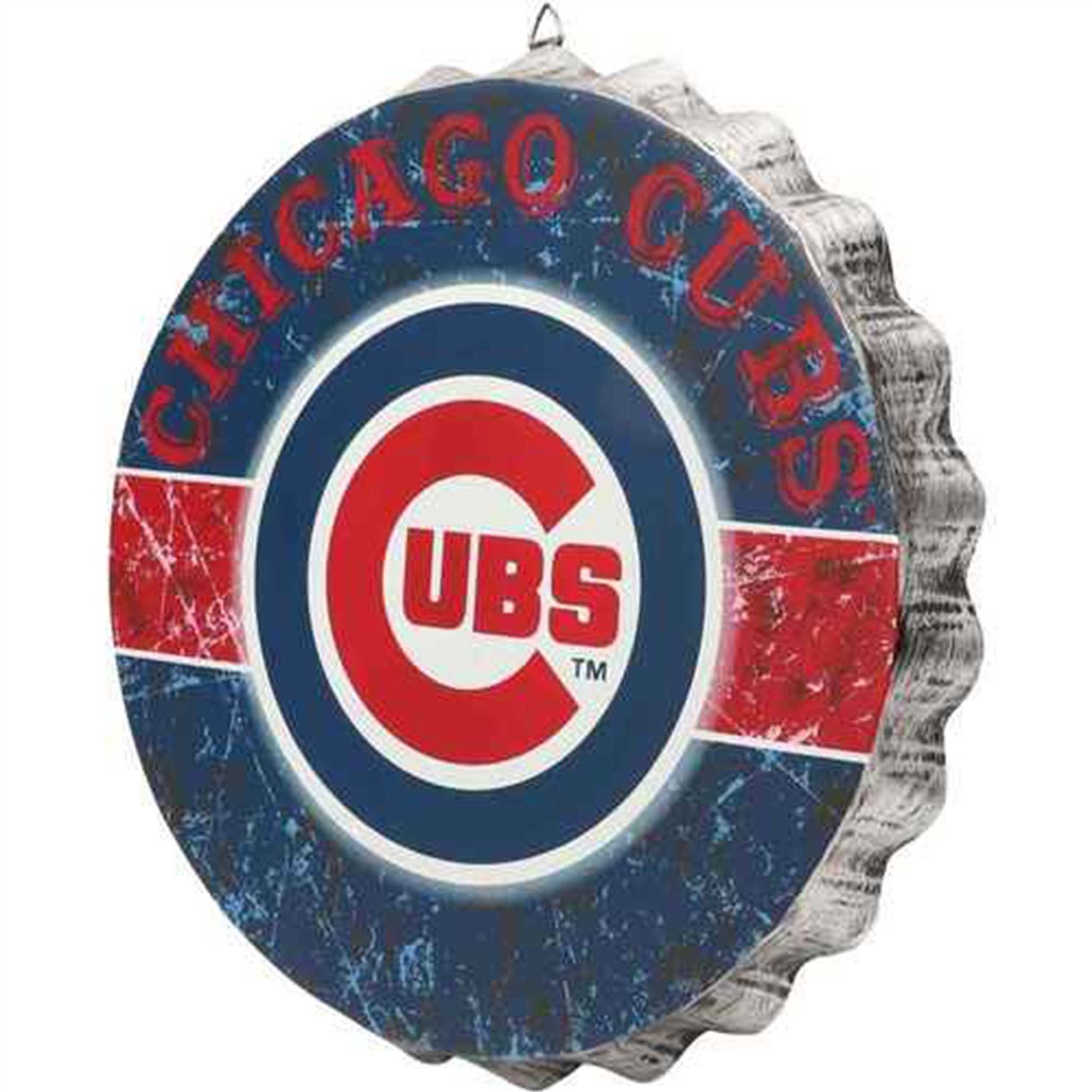 Metal Distressed Bottle Cap Sign-Chicago Cubs