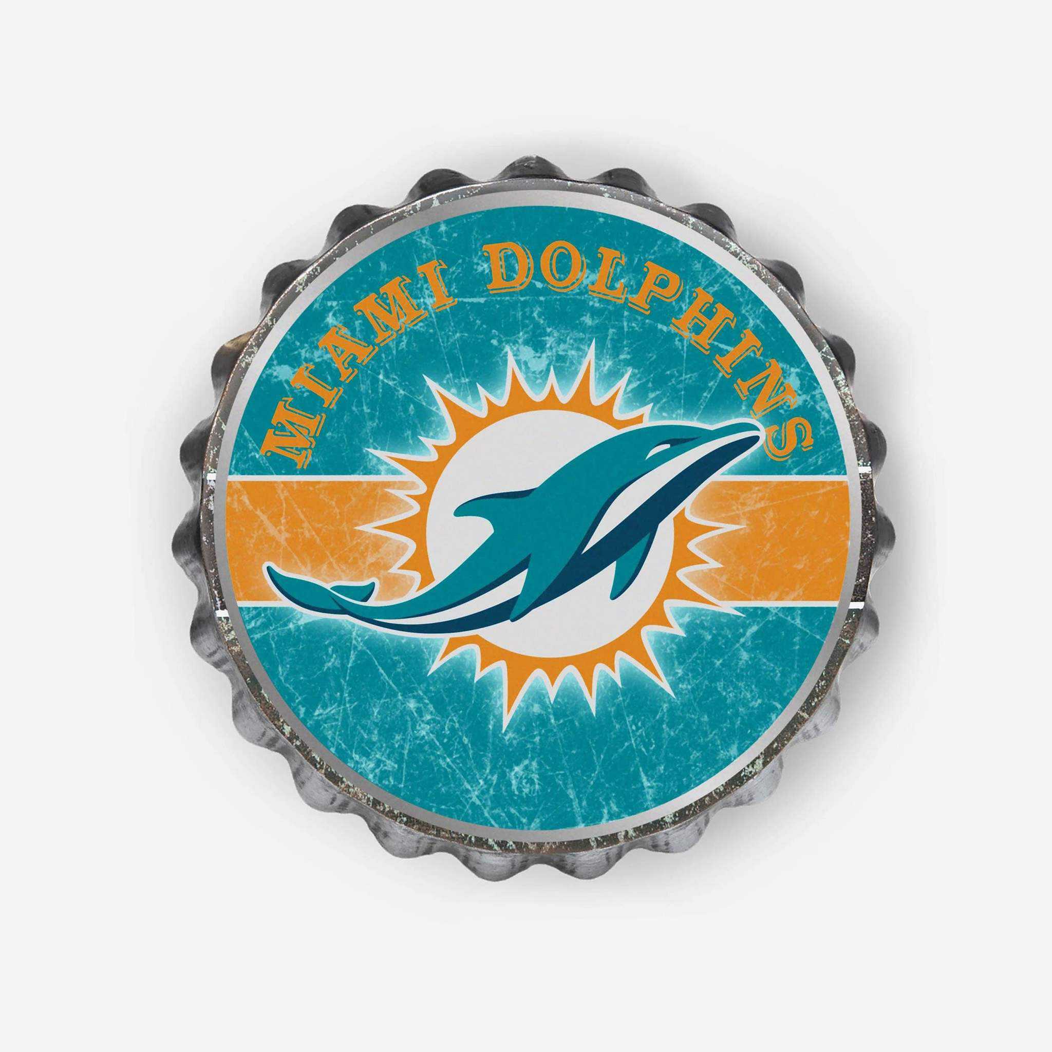 Metal Distressed Bottle Cap Sign-Miami Dolphins