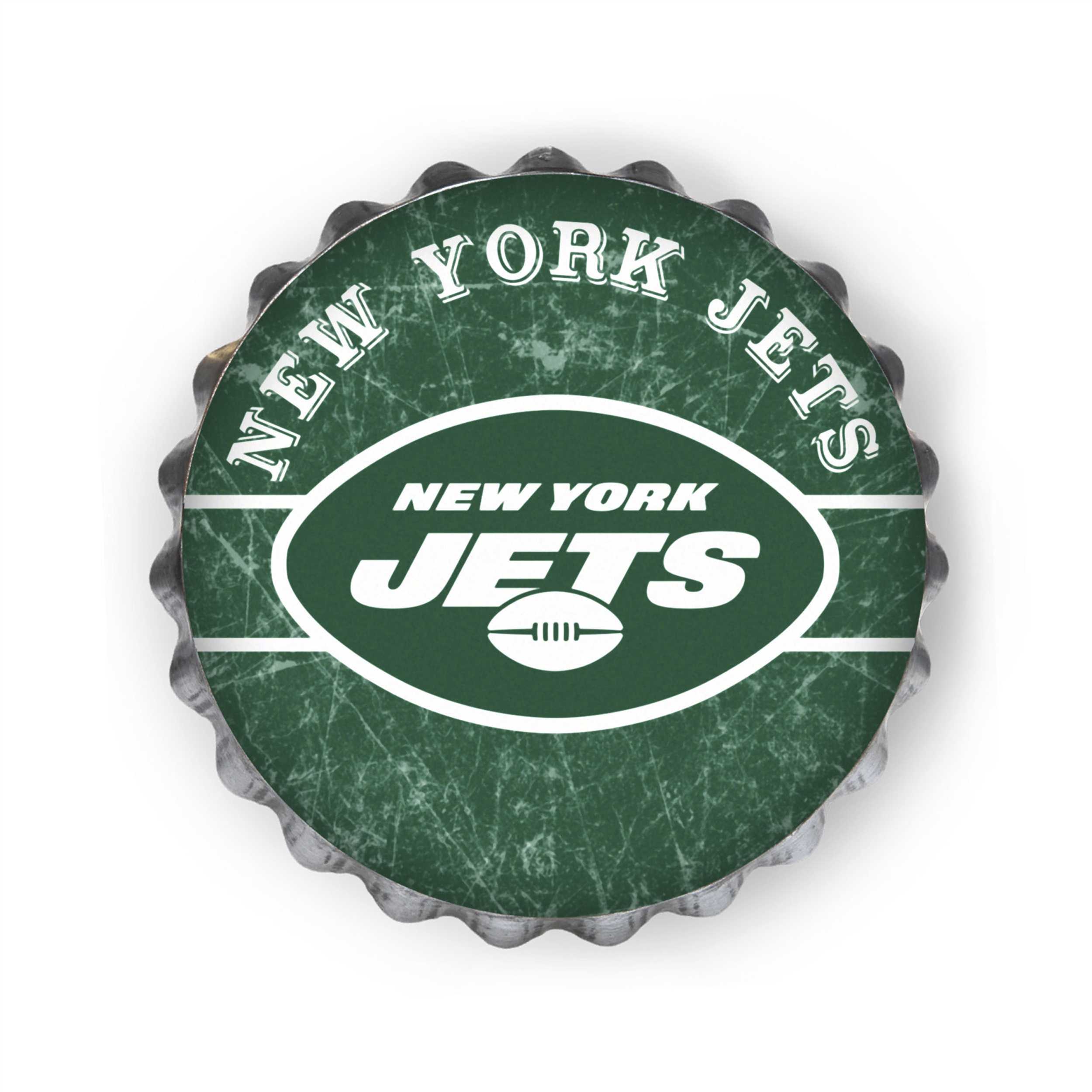 Metal Distressed Bottle Cap Sign-New York Jets