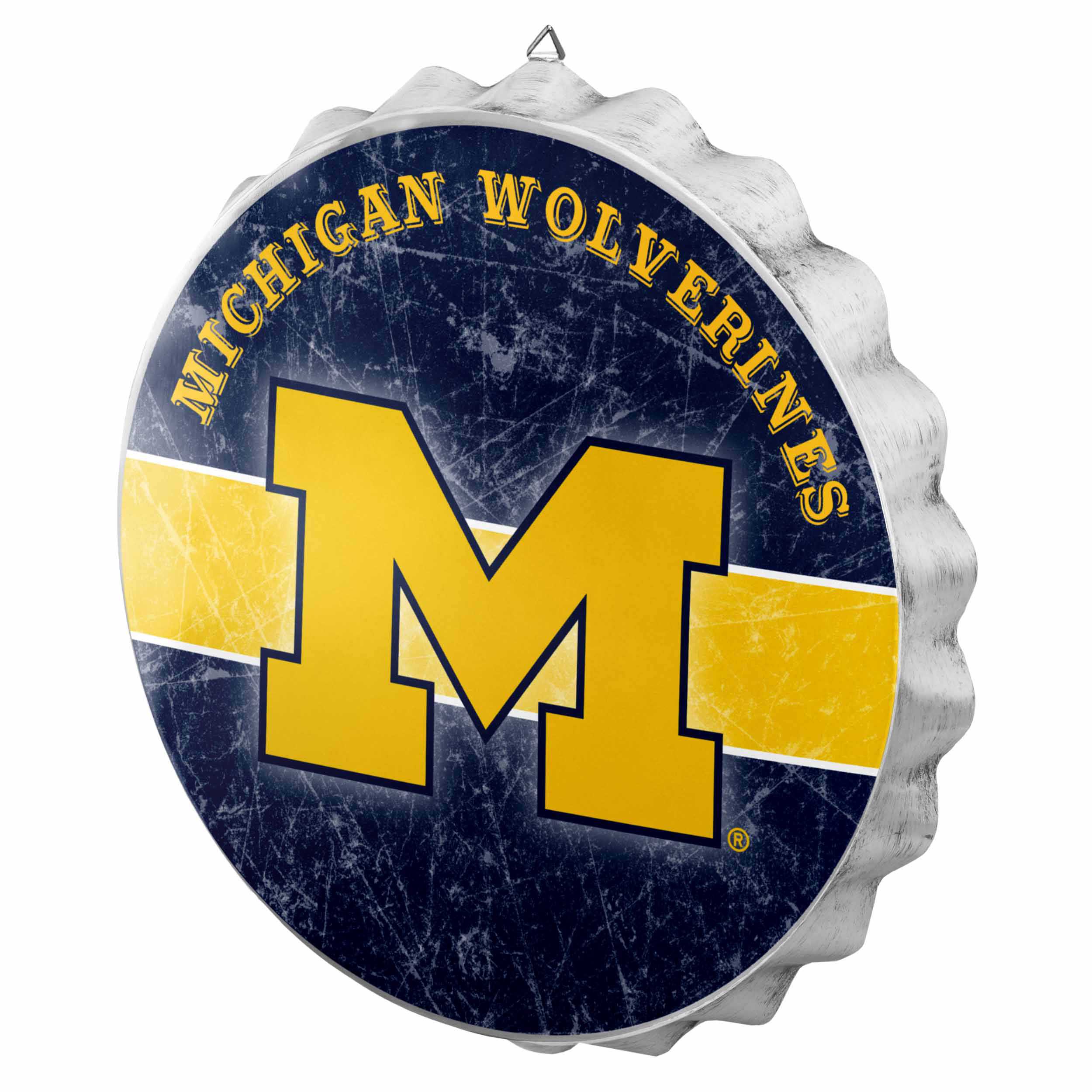 Metal Distressed Bottle Cap Sign-Michigan Wolverines