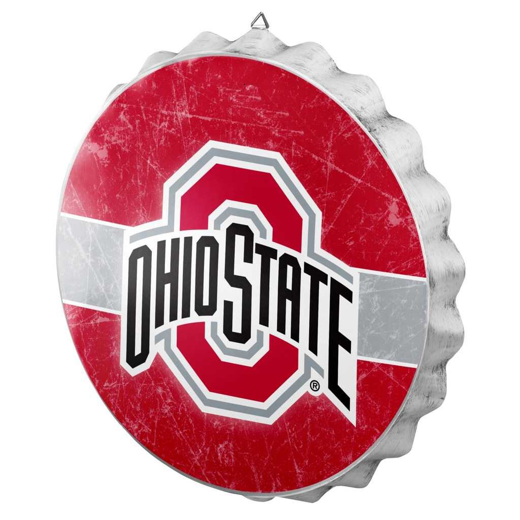 Metal Distressed Bottle Cap Sign-Ohio State Buckeyes