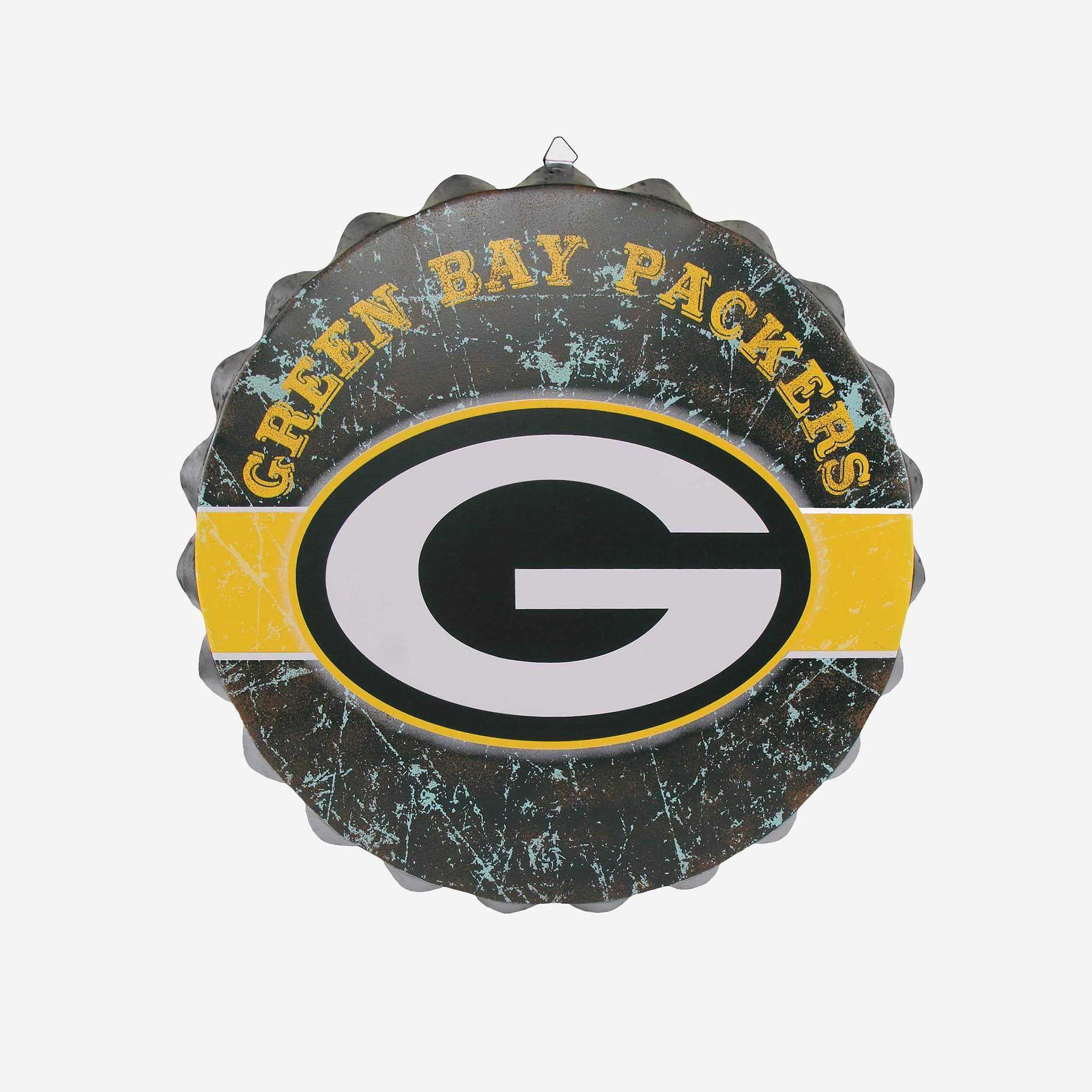 Metal Distressed Bottle Cap Sign-Green Bay Packers