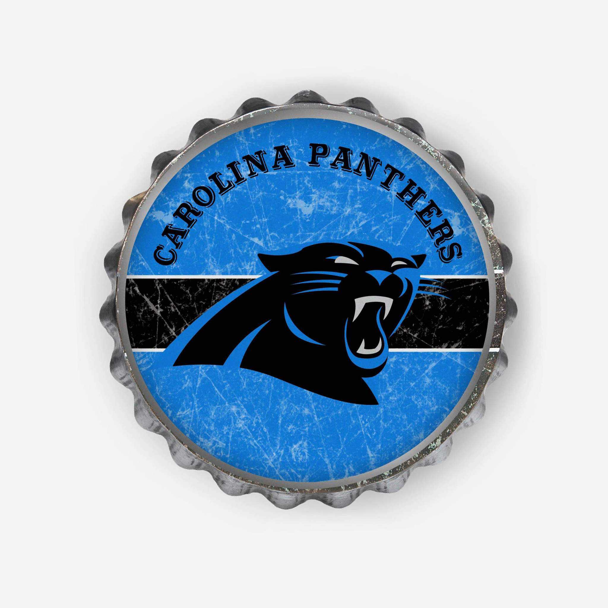 Metal Distressed Bottle Cap Sign-Carolina Panthers