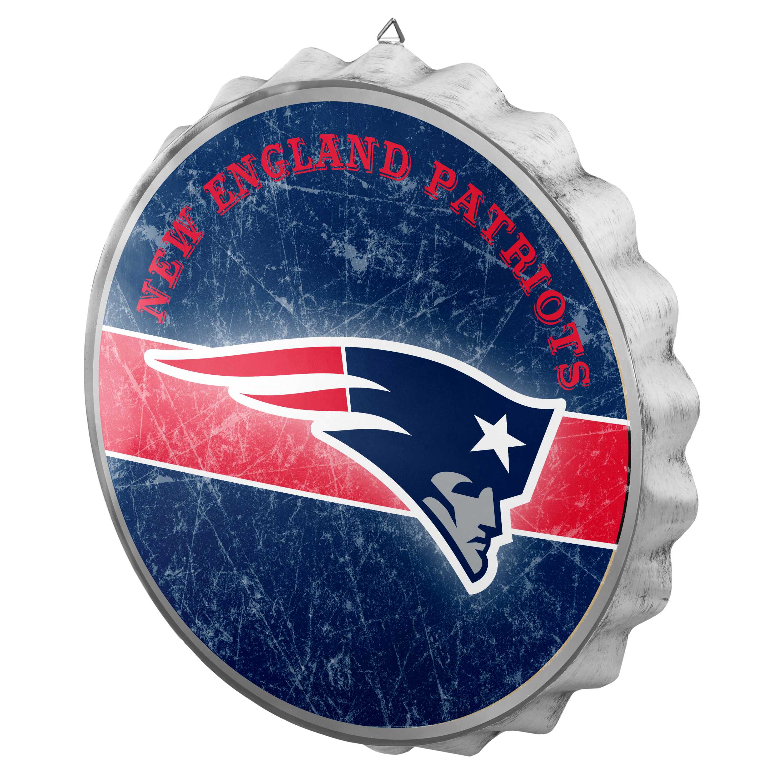 Metal Distressed Bottle Cap Sign-New England Patriots