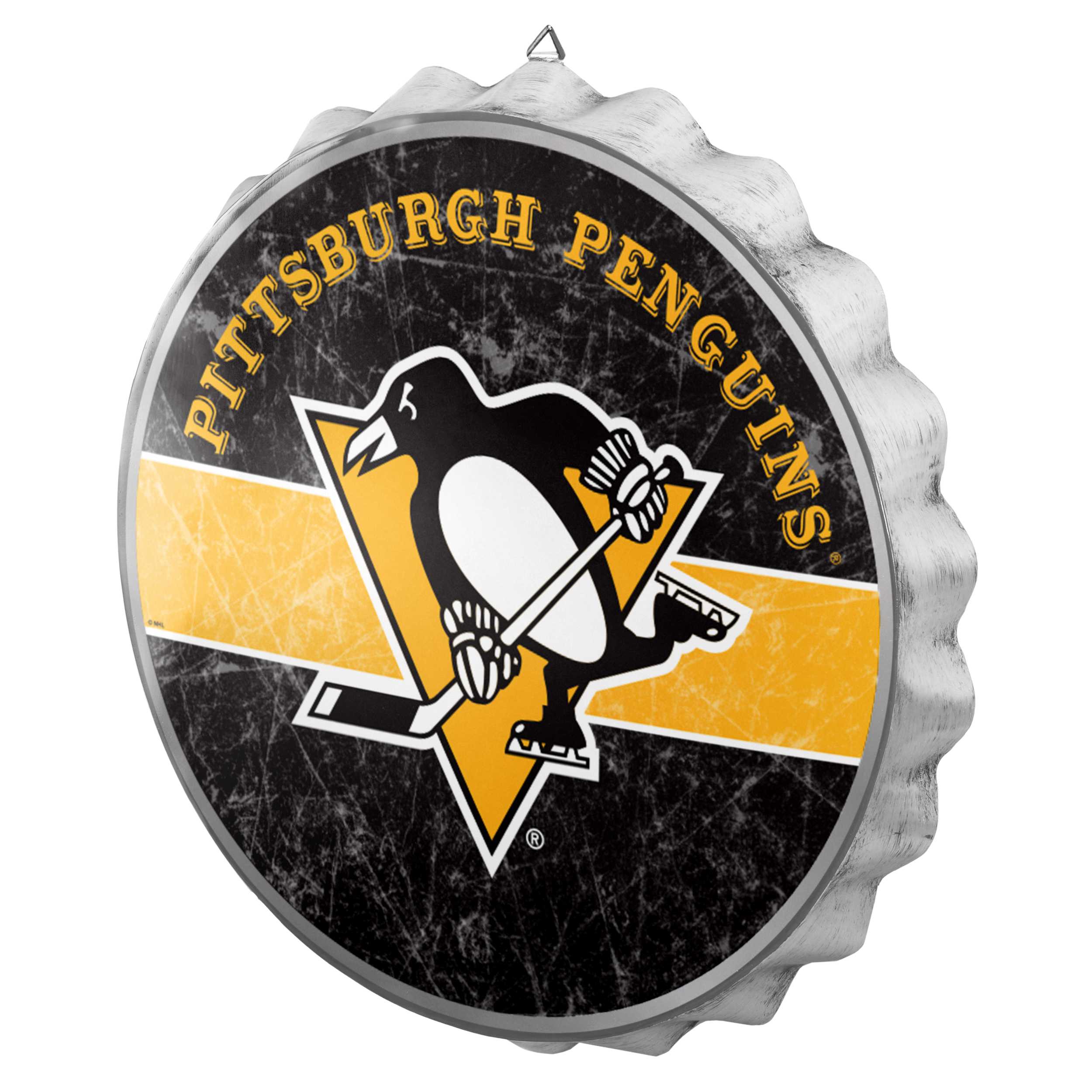 Metal Distressed Bottle Cap Sign-Pittsburgh Penguins