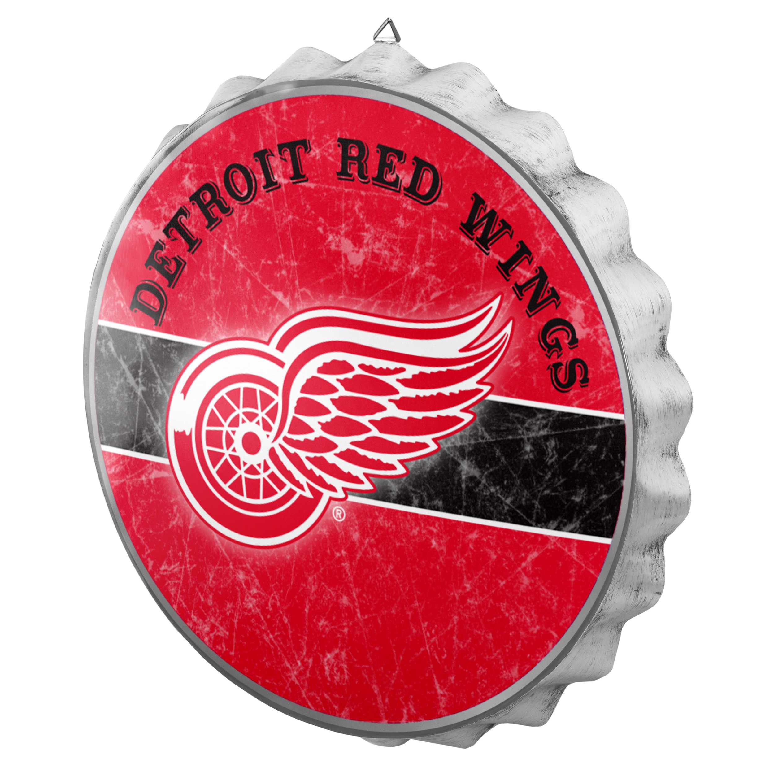 Metal Distressed Bottle Cap Sign-Detroit Red Wings