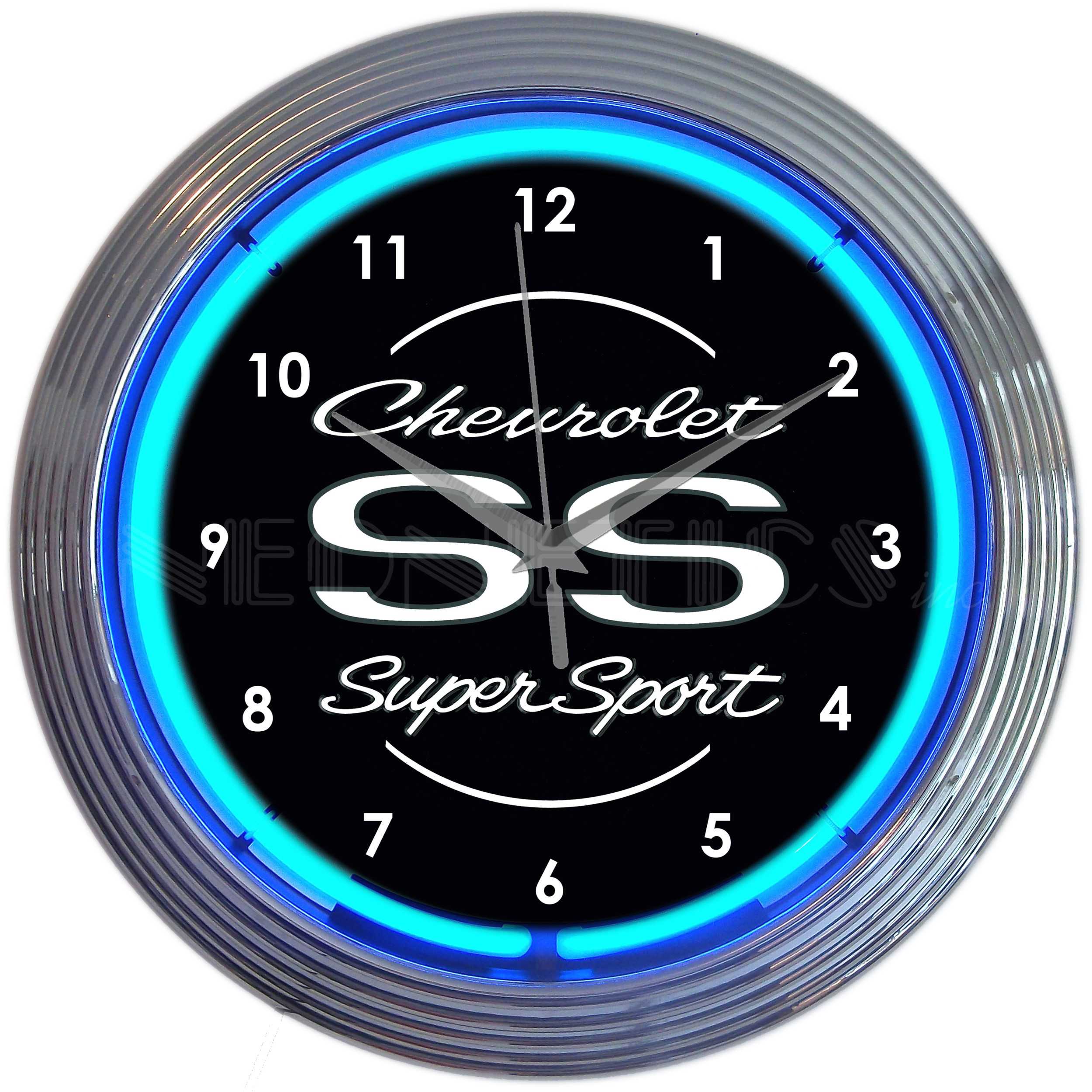CHEVROLET SS SUPER SPORT BLUE NEON CLOCK