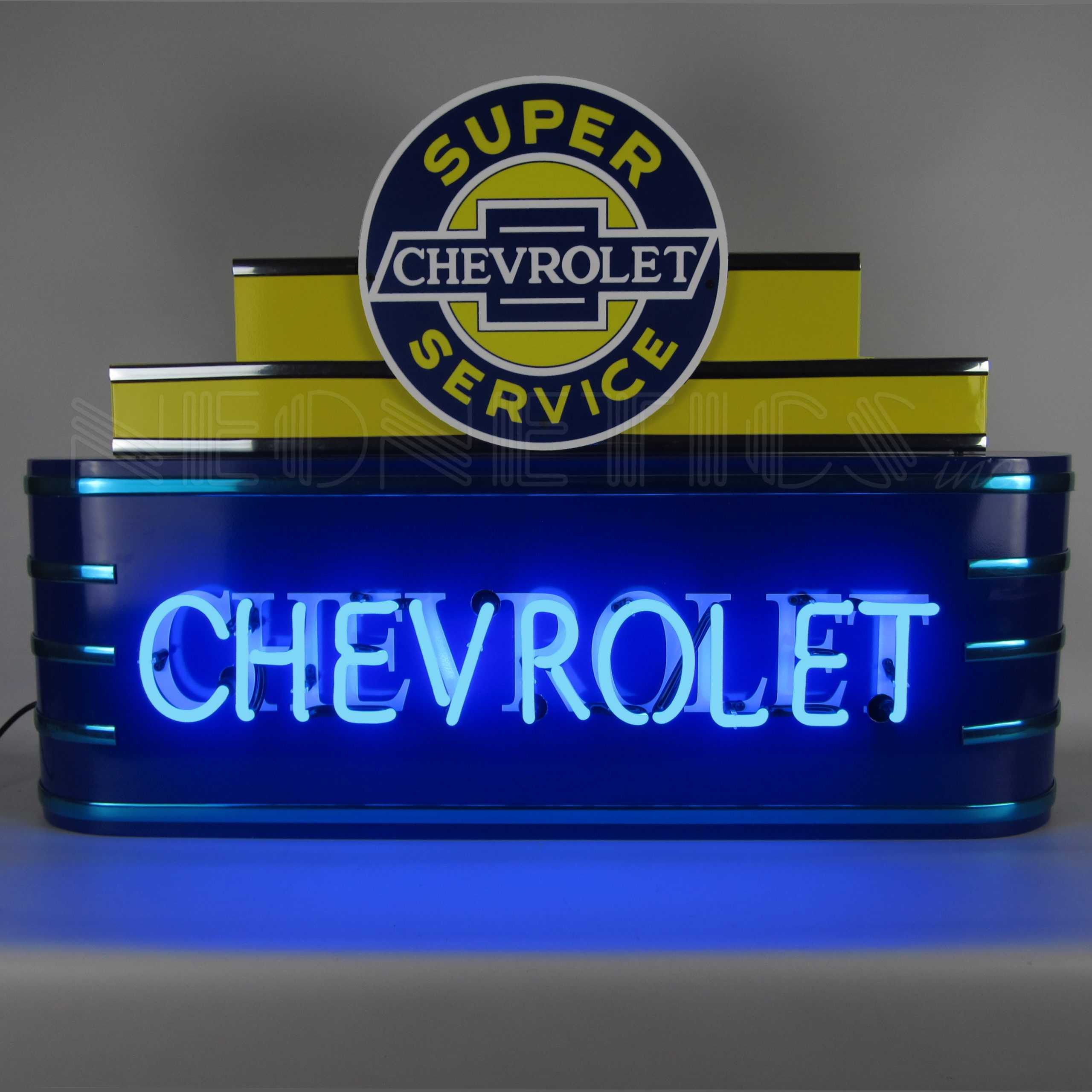 ART DECO MARQUEE CHEVROLET NEON SIGN IN STEEL CAN