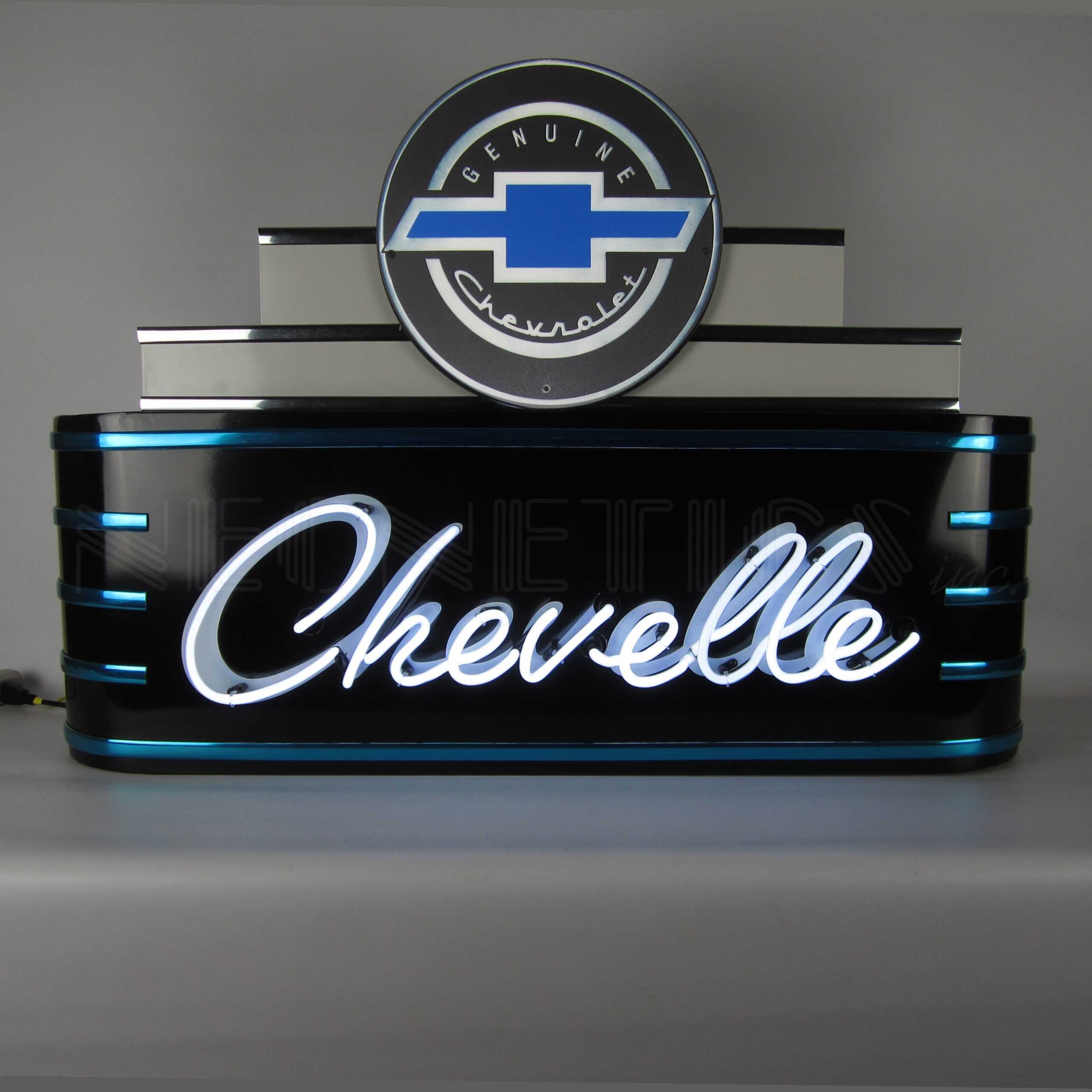 ART DECO MARQUEE CHEVELLE NEON SIGN IN STEEL CAN