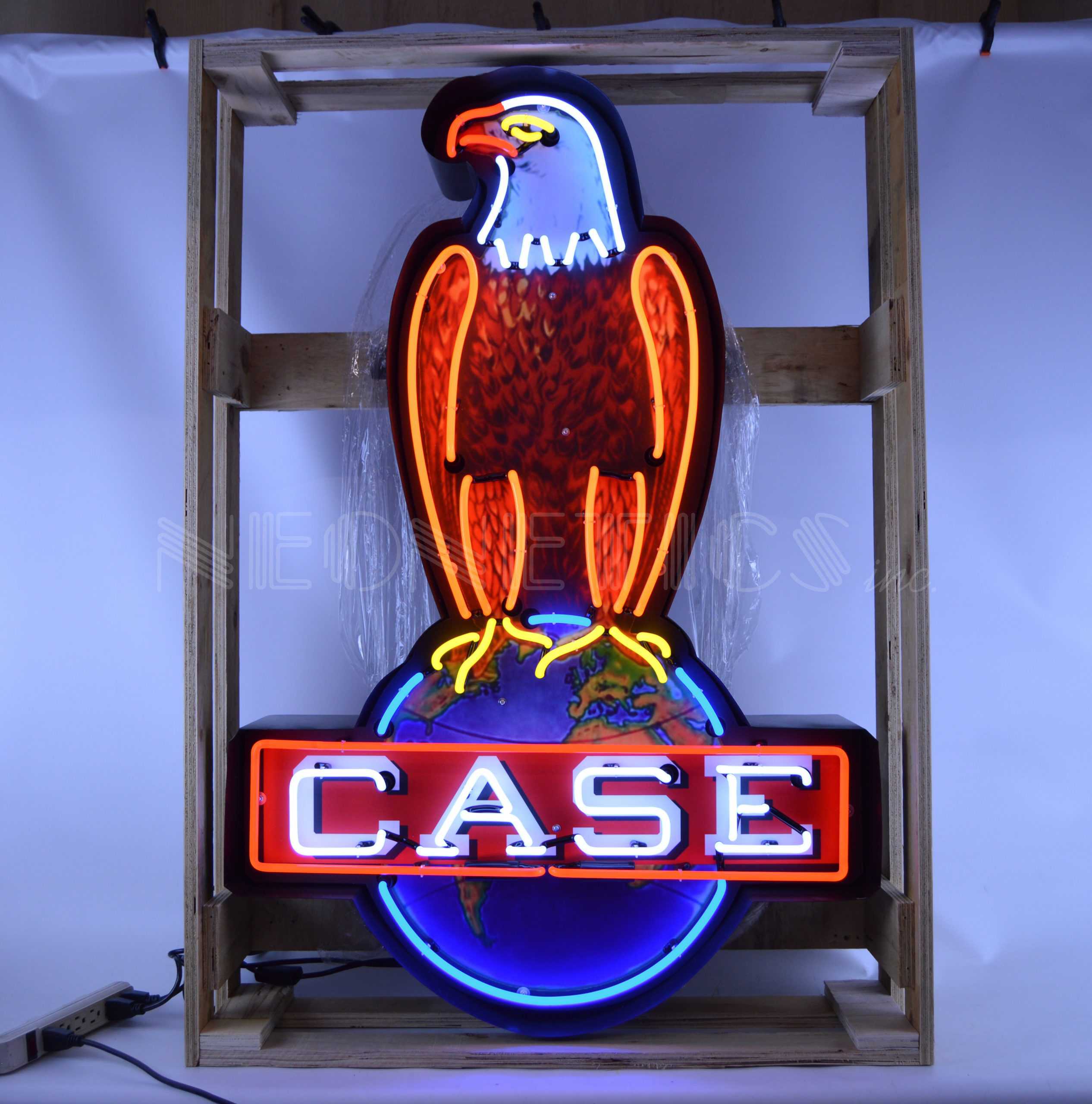 CASE EAGLE NEON SIGN IN SHAPED STEEL CAN
