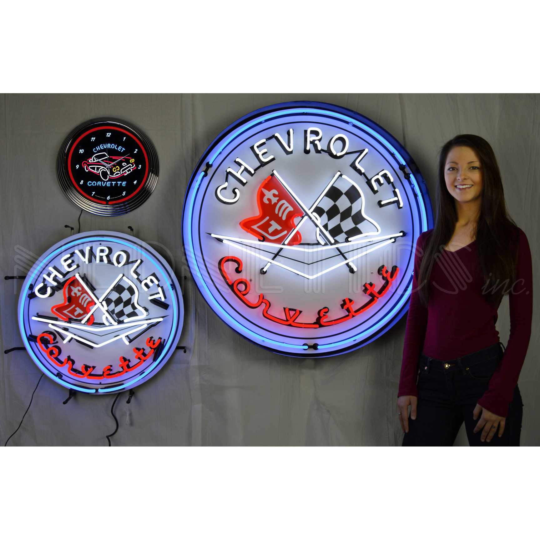 CORVETTE FLAGS 36 INCH NEON SIGN IN METAL CAN