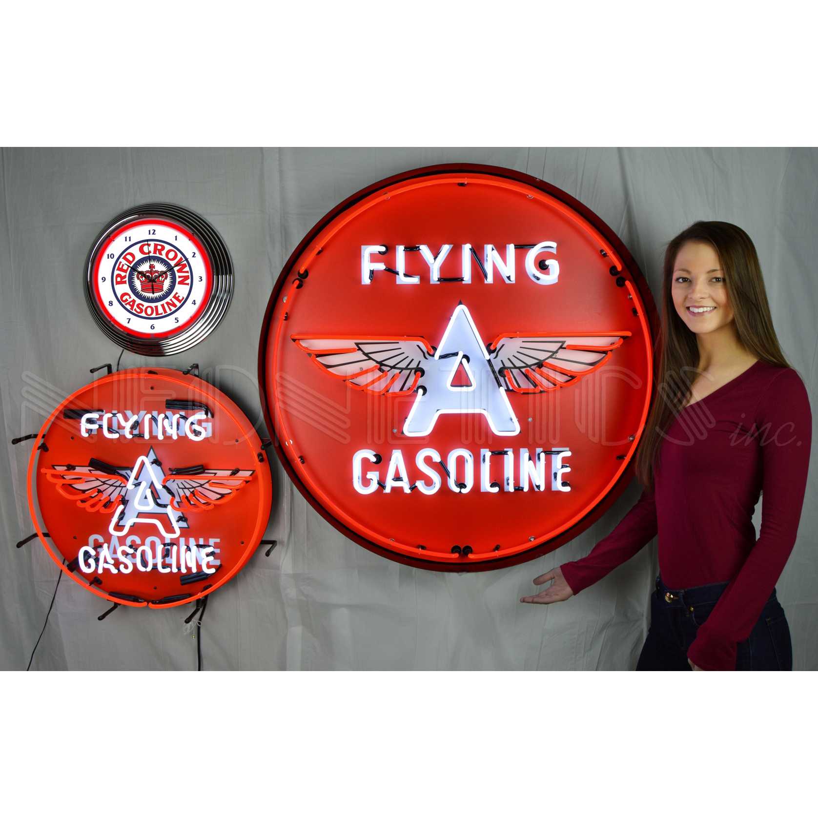 FLYING A GASOLINE 36 INCH NEON SIGN IN METAL CAN