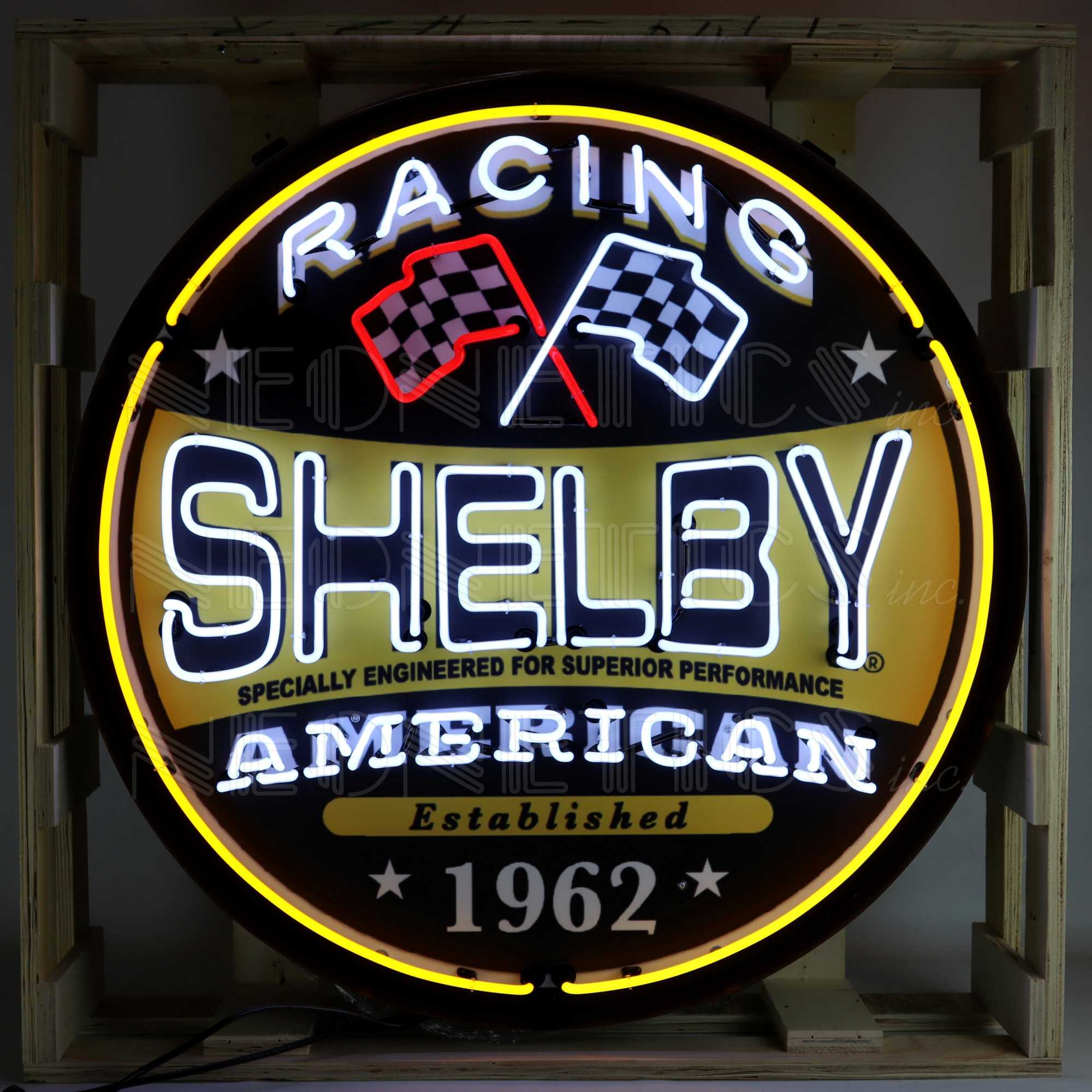 SHELBY RACING ROUND NEON SIGN IN 36" STEEL CAN